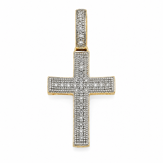 10K Yellow Gold 0.08 CTW Diamond Pavé Cross Pendant – No Chain