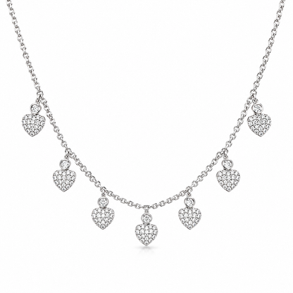 18K Gold 7-Station Heart Shape Cluster Diamond Necklace – 0.50 CTW (18 Inch)