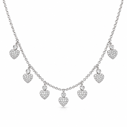 18K Gold 7-Station Heart Shape Cluster Diamond Necklace – 0.50 CTW (18 Inch)