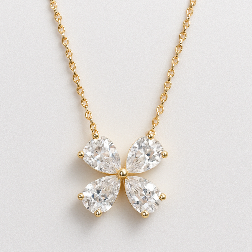 0.92ctw Clover Shape 4 Pear Shape Lab Grown Diamond Necklace