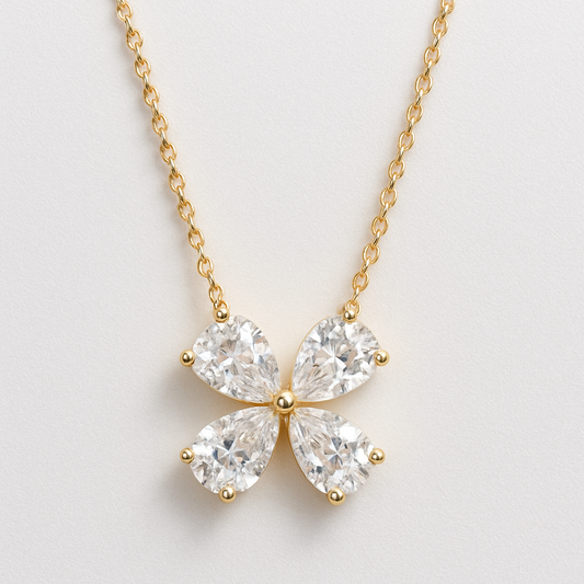 0.92ctw Clover Shape 4 Pear Shape Lab Grown Diamond Necklace