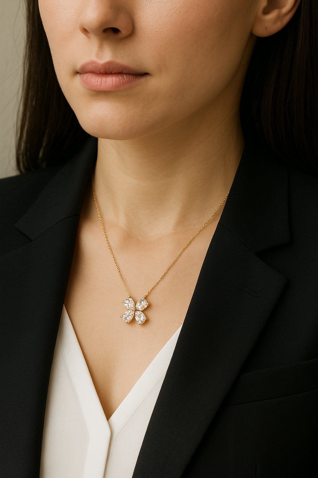 0.92ctw Clover Shape 4 Pear Shape Lab Grown Diamond Necklace