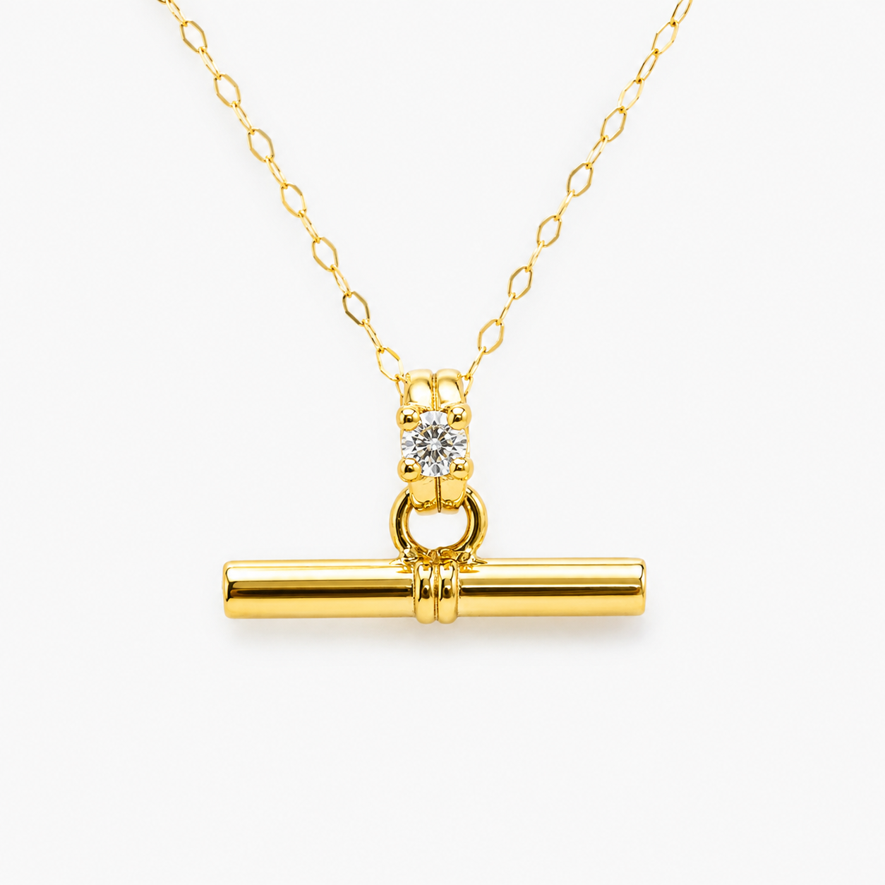 14KT Yellow Gold 20mm Bar Necklace with 0.10ctw Diamond – Celebrity Style Pendant | 18" Cable Chain