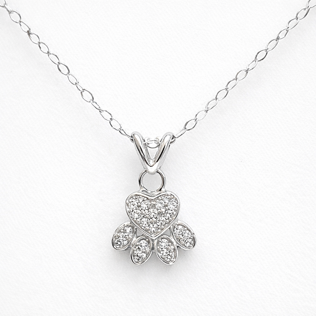 Petite Dog Paw 0.10cw Diamond Necklace – 14KT White Gold