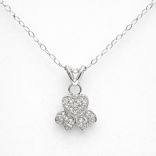 Petite Dog Paw 0.10cw Diamond Necklace – 14KT White Gold