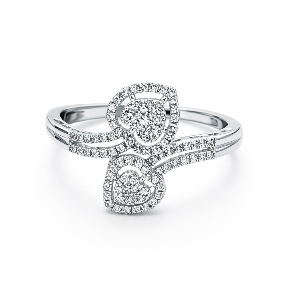 10K White Gold Heart-Shaped Diamond Bypass Ring – 0.25 CTW | Size 7 |  IGI Certified