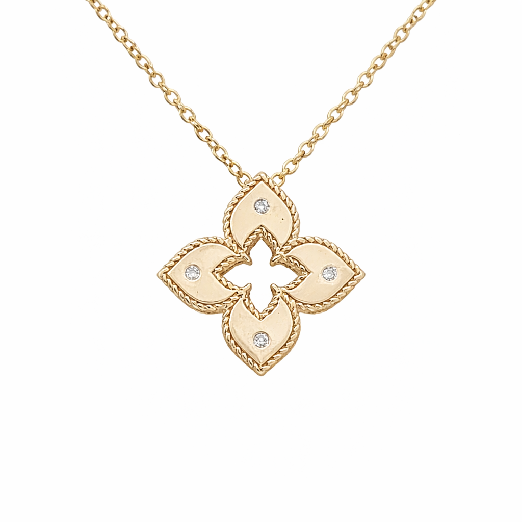 14KT Yellow Gold Diamond Clover Pendant Necklace – 0.05 CT