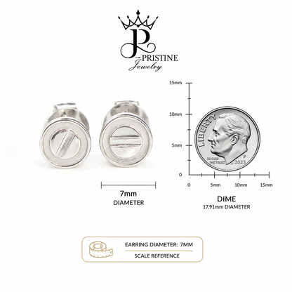 18K White Gold Button Stud Earrings – 7mm