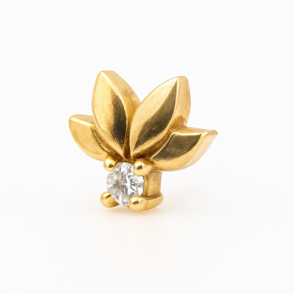 14K Gold Lotus Diamond Stud Earring (Single) – 0.04ct