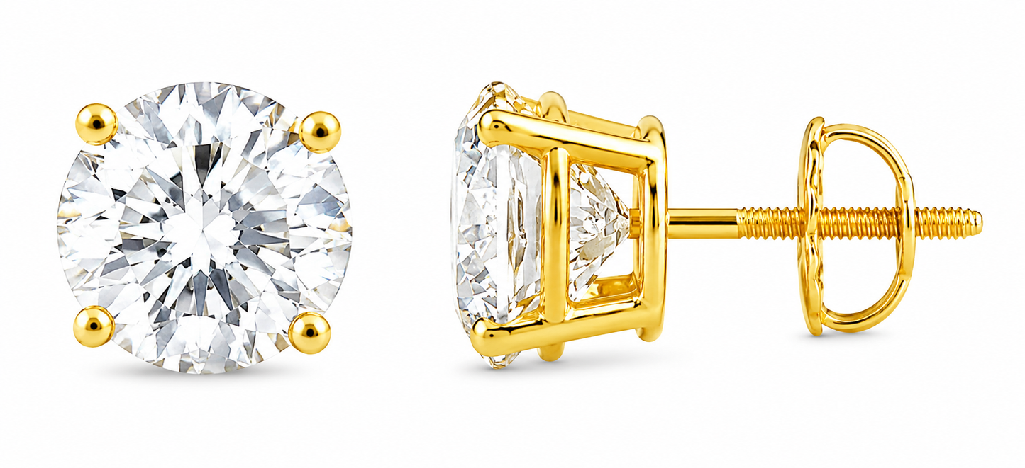 3.00ctw Four Prong Diamond Studs-Screw Backs