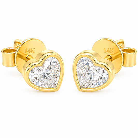 14K Yellow Gold Heart Lab Grown Diamond Bezel Stud Earrings – 1.00 CTW