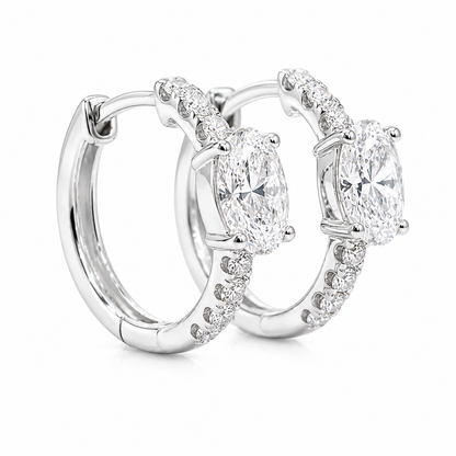 14KT White Gold   1.57 CTW  Oval Diamond Hoop Earrings