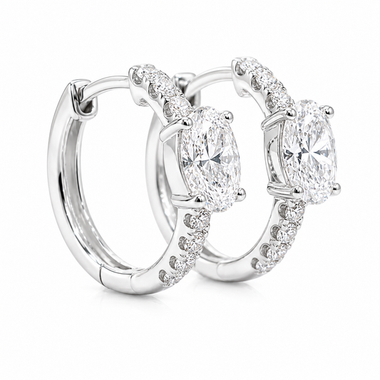14KT White Gold   1.57 CTW  Oval Diamond Hoop Earrings