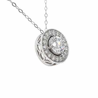 1.36CTW Round Diamond Halo Necklace Pendant  in 14KT White Gold