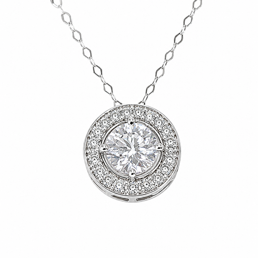 1.36CTW Round Diamond Halo Necklace Pendant  in 14KT White Gold