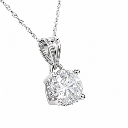 CERTIFIED 14KT White Gold Lab-Grown Diamond Hidden Halo Solitaire Necklace — 1.15 CTW