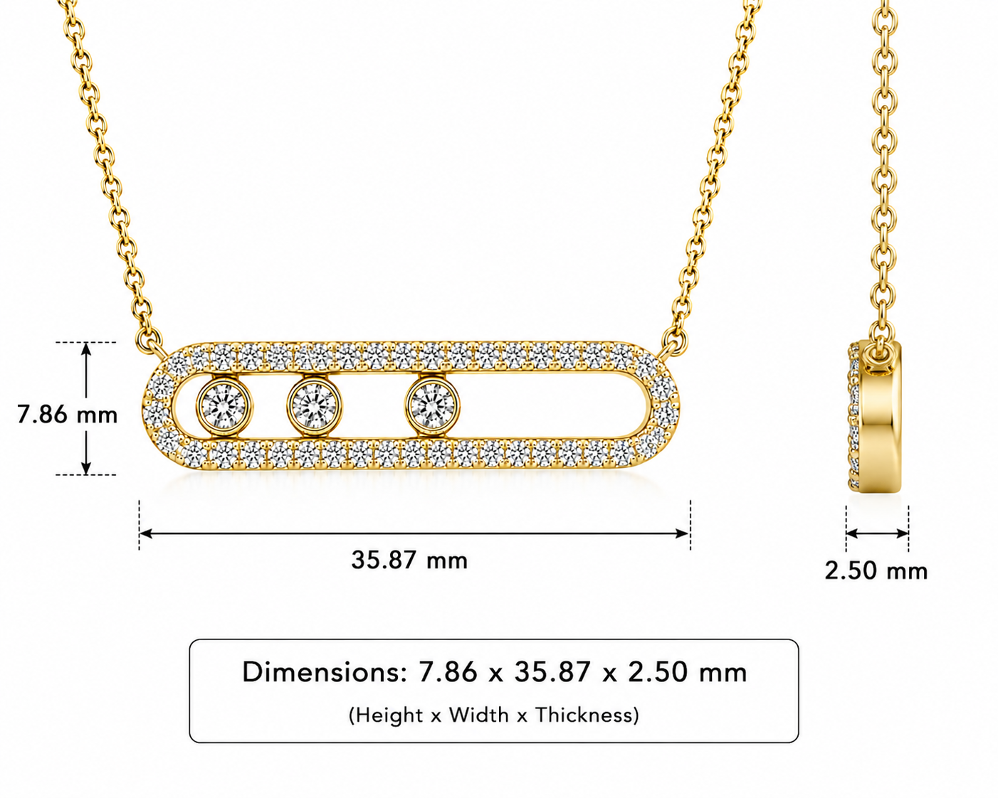 14KT Yellow Gold 3 Stone Moveable Bar Halo Necklace Pendant-1.26ctw