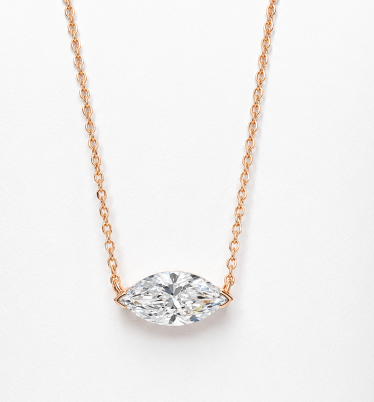 14KT Rose Gold Marquise Lab Grown Diamond Solitaire Necklace Pendant – 2.10CT
