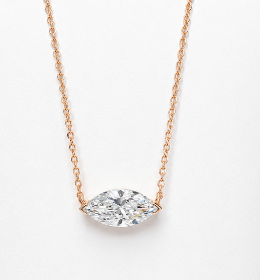 14KT Rose Gold Marquise Lab Grown Diamond Solitaire Necklace Pendant – 2.10CT