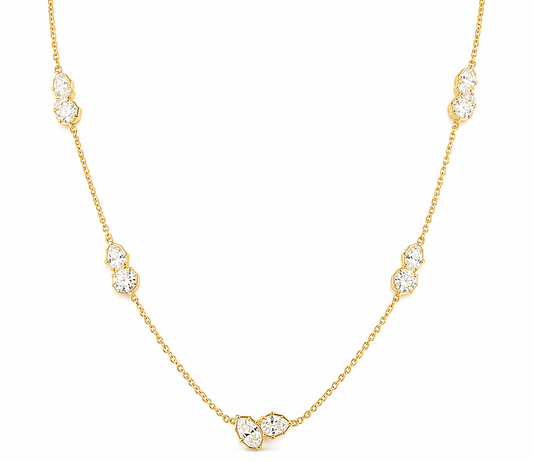 14KT Yellow Gold 2.41 CTW Lab-Grown Diamond Multi-Shape Station Necklace – 17" Chain