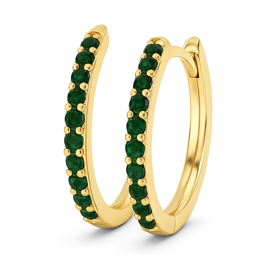 1/20Ctw Emerald-Round Natural Gem Fashion Hoops Earring