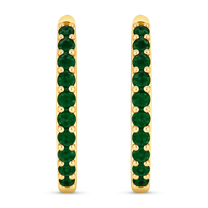1/20Ctw Emerald-Round Natural Gem Fashion Hoops Earring