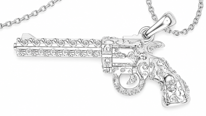 Magnum Gun Skull Engraving Necklace Pendant