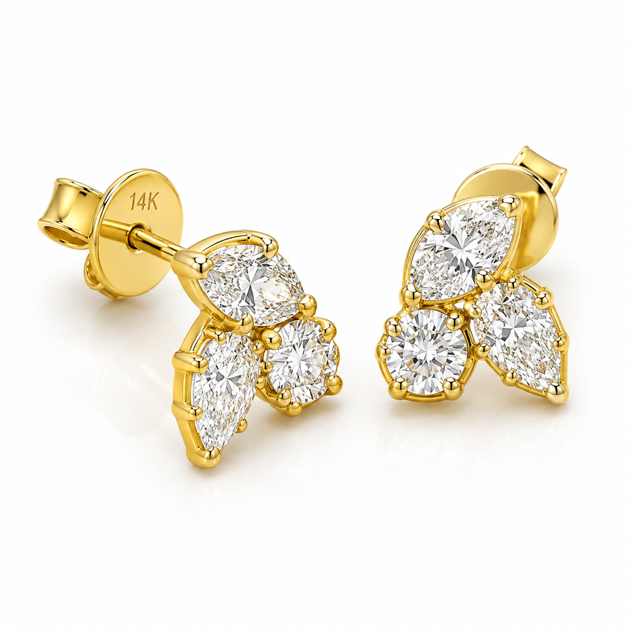 14K Yellow Gold Lab Grown Diamond 3-Stone Stud Earrings – 1.15 CTW