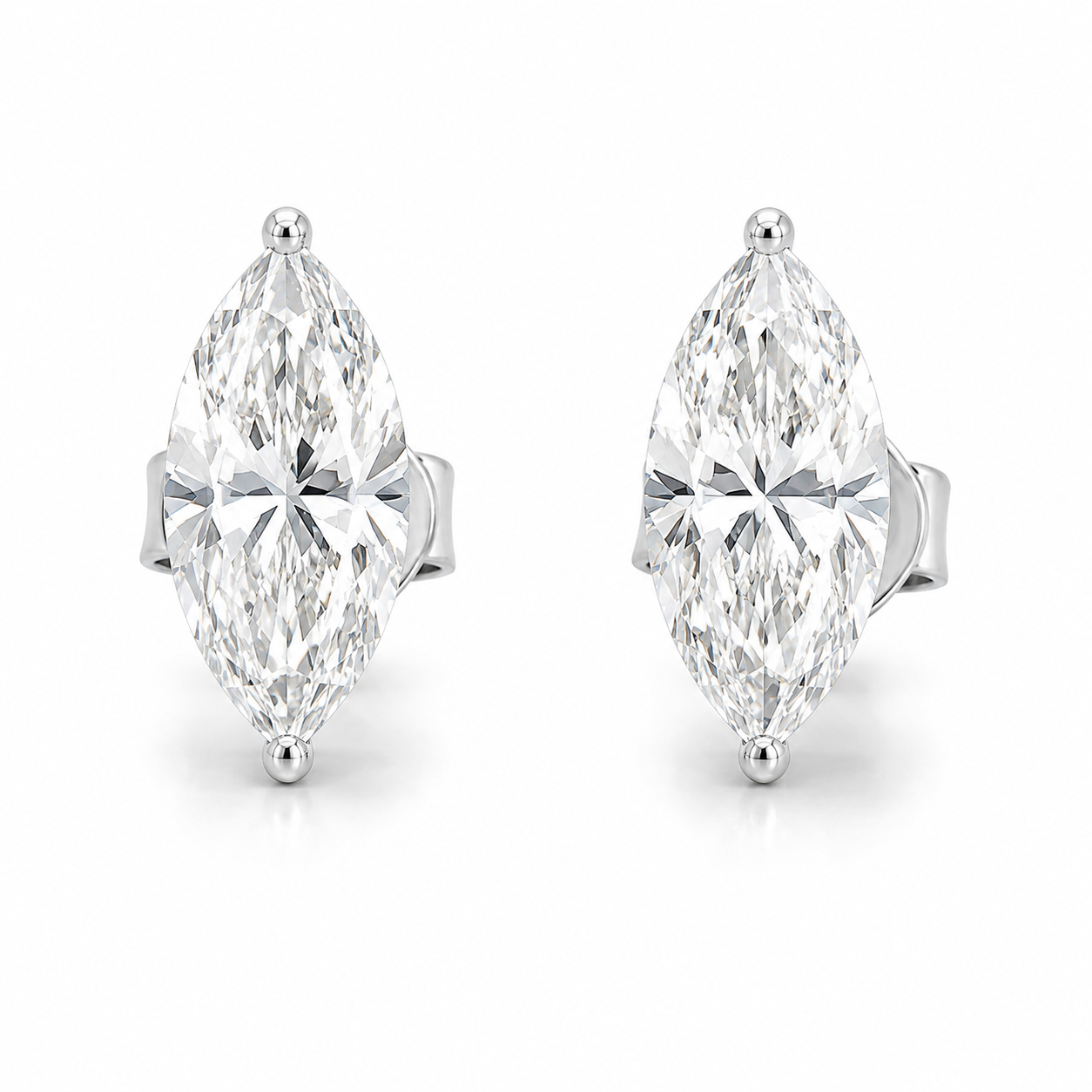 14K White Gold Lab Grown Diamond Stud Earrings – 2.10 CTW Marquise Cut