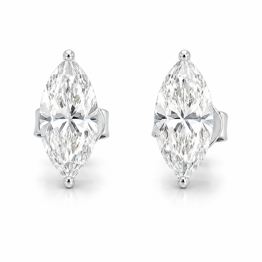 14K White Gold Lab Grown Diamond Stud Earrings – 2.10 CTW Marquise Cut