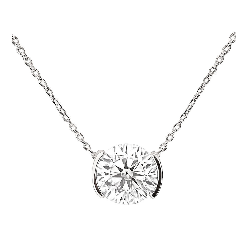1.07 CTW IGI Certified F-VS1 Lab-Grown Round Diamond Half-Bezel Necklace – 14K White Gold