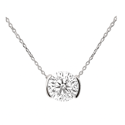 1.07 CTW IGI Certified F-VS1 Lab-Grown Round Diamond Half-Bezel Necklace – 14K White Gold