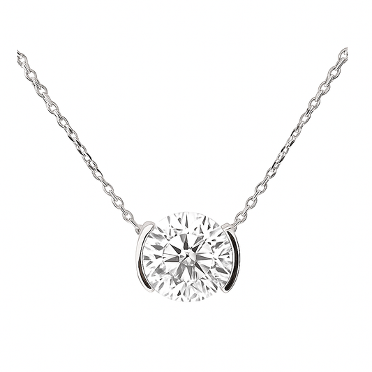 1.07 CTW IGI Certified F-VS1 Lab-Grown Round Diamond Half-Bezel Necklace – 14K White Gold