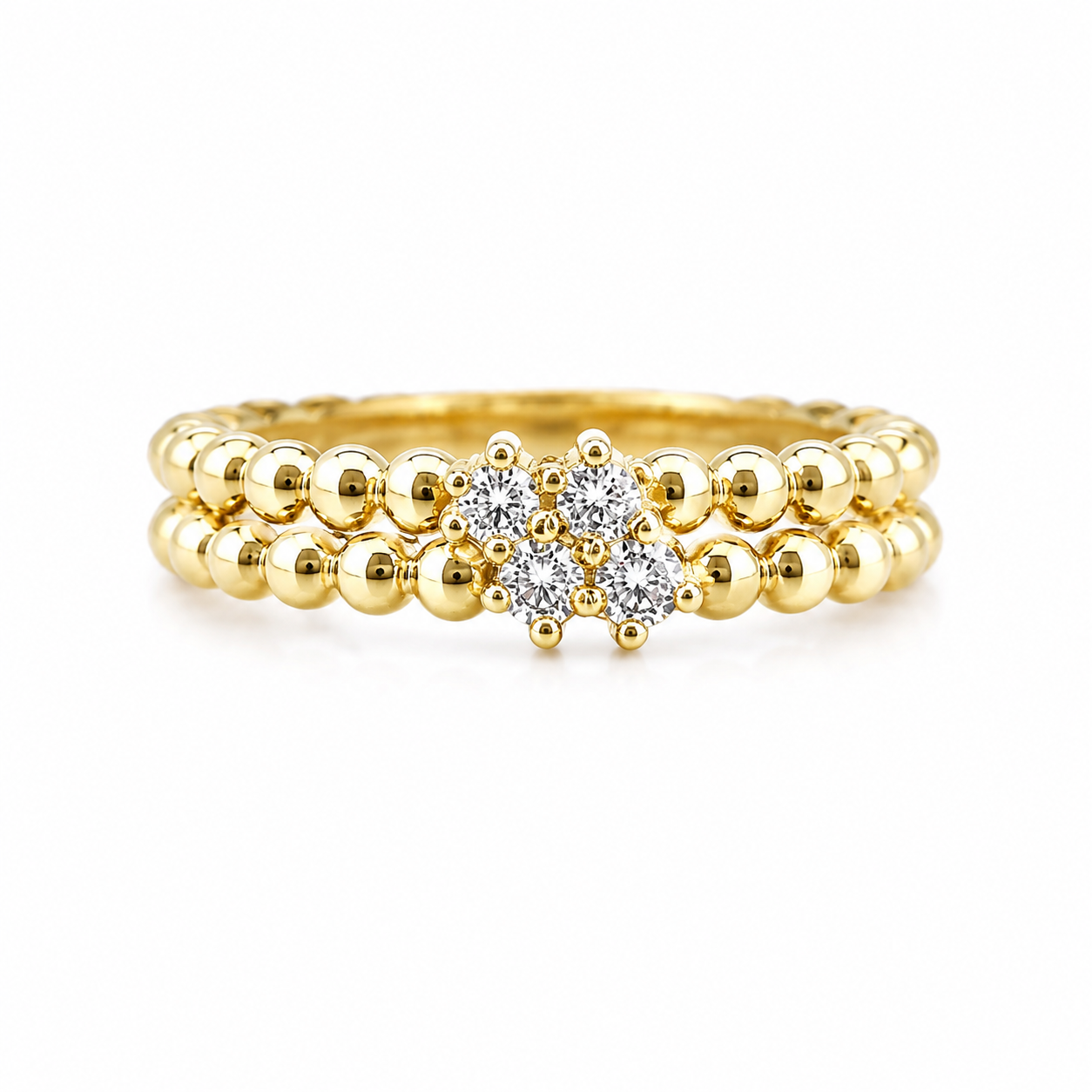 Two Row Ball Design Lab Grown Diamond Stackable Ring – 0.20 CTW | 14K Gold Over Silver