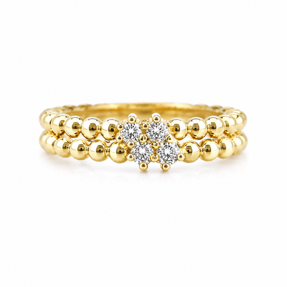 Two Row Ball Design Lab Grown Diamond Stackable Ring – 0.20 CTW | 14K Gold Over Silver