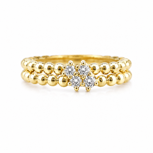 Two Row Ball Design Lab Grown Diamond Stackable Ring – 0.20 CTW | 14K Gold Over Silver