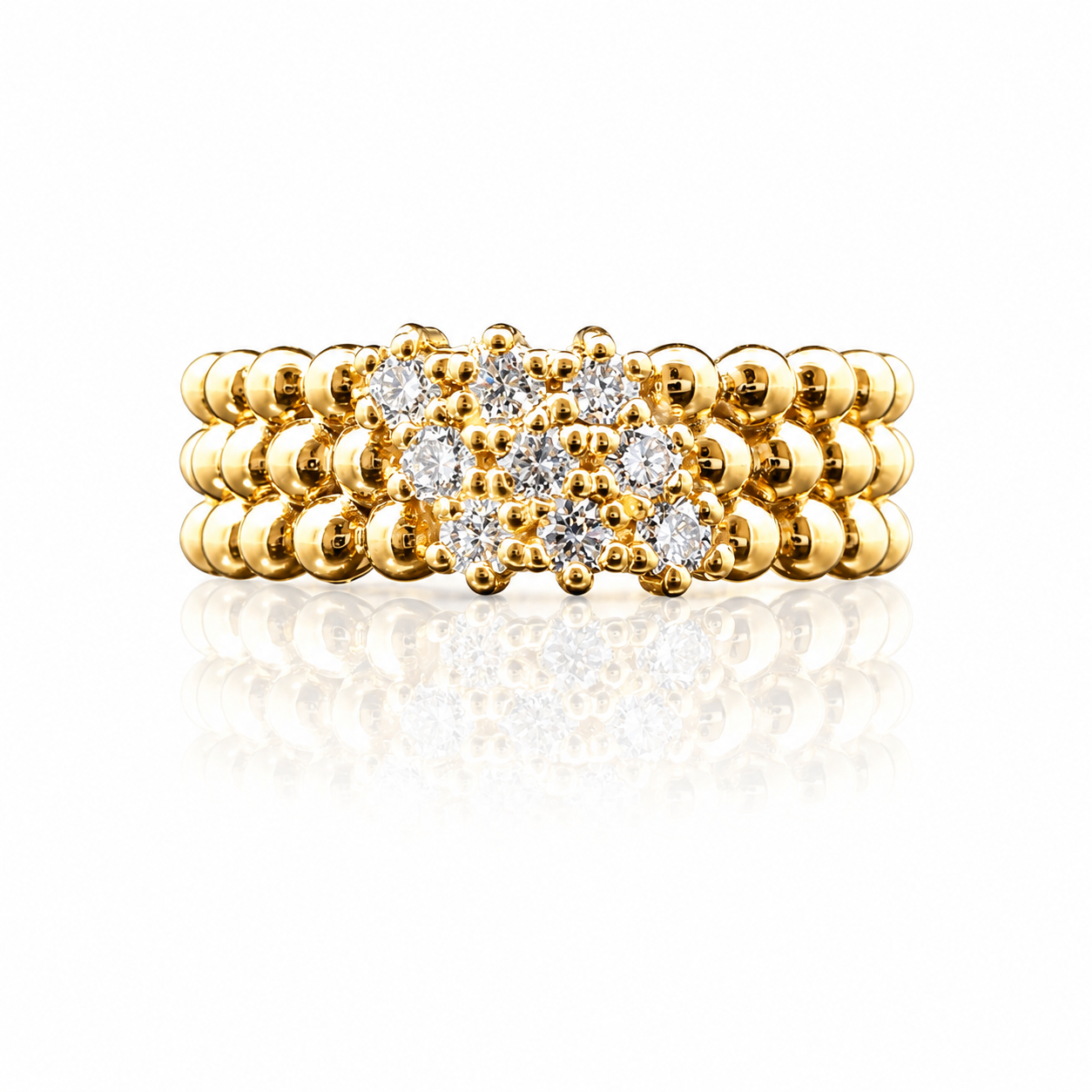 Three Row Ball Design Lab Grown Diamond Stackable Ring – 9/0.50CTW | 14K Gold Over Silver