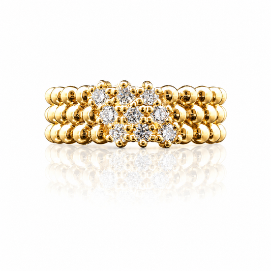 Three Row Ball Design Lab Grown Diamond Stackable Ring – 9/0.50CTW | 14K Gold Over Silver