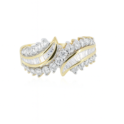 14KT Yellow Gold 0.75ct Round & Baguette Diamond Cocktail Ring