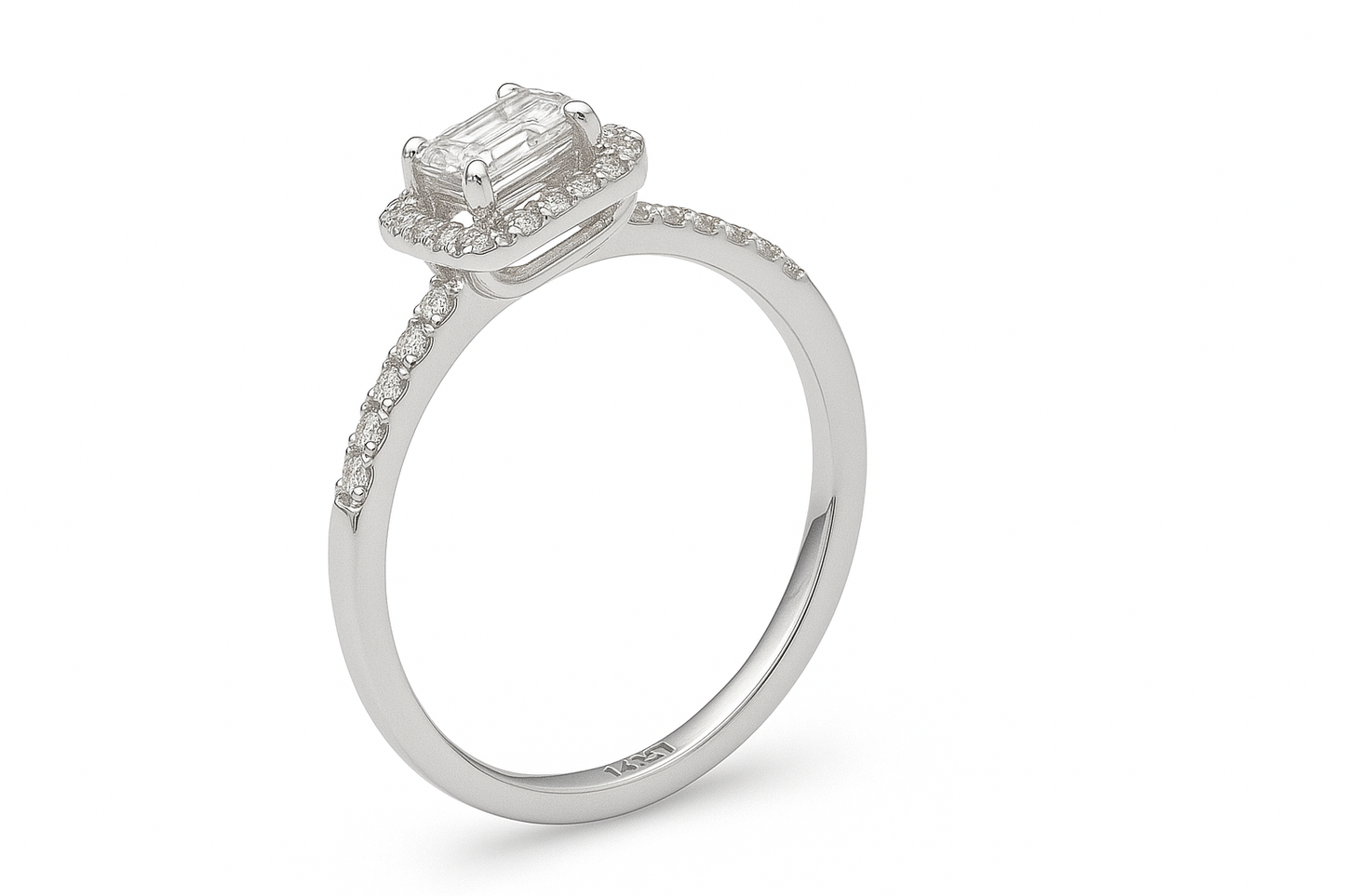14KT White Gold 0.50ct Emerald Cut Diamond Engagement Ring – Size 9 (Free Sizing 6–8)