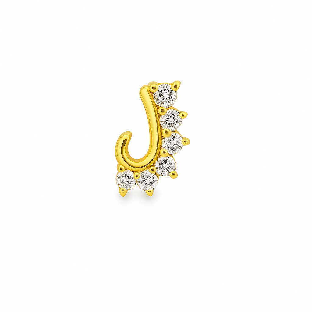 14kt Single Piece J Design 0.06ctw Diamond Stud Earrings in White/Yellow Gold