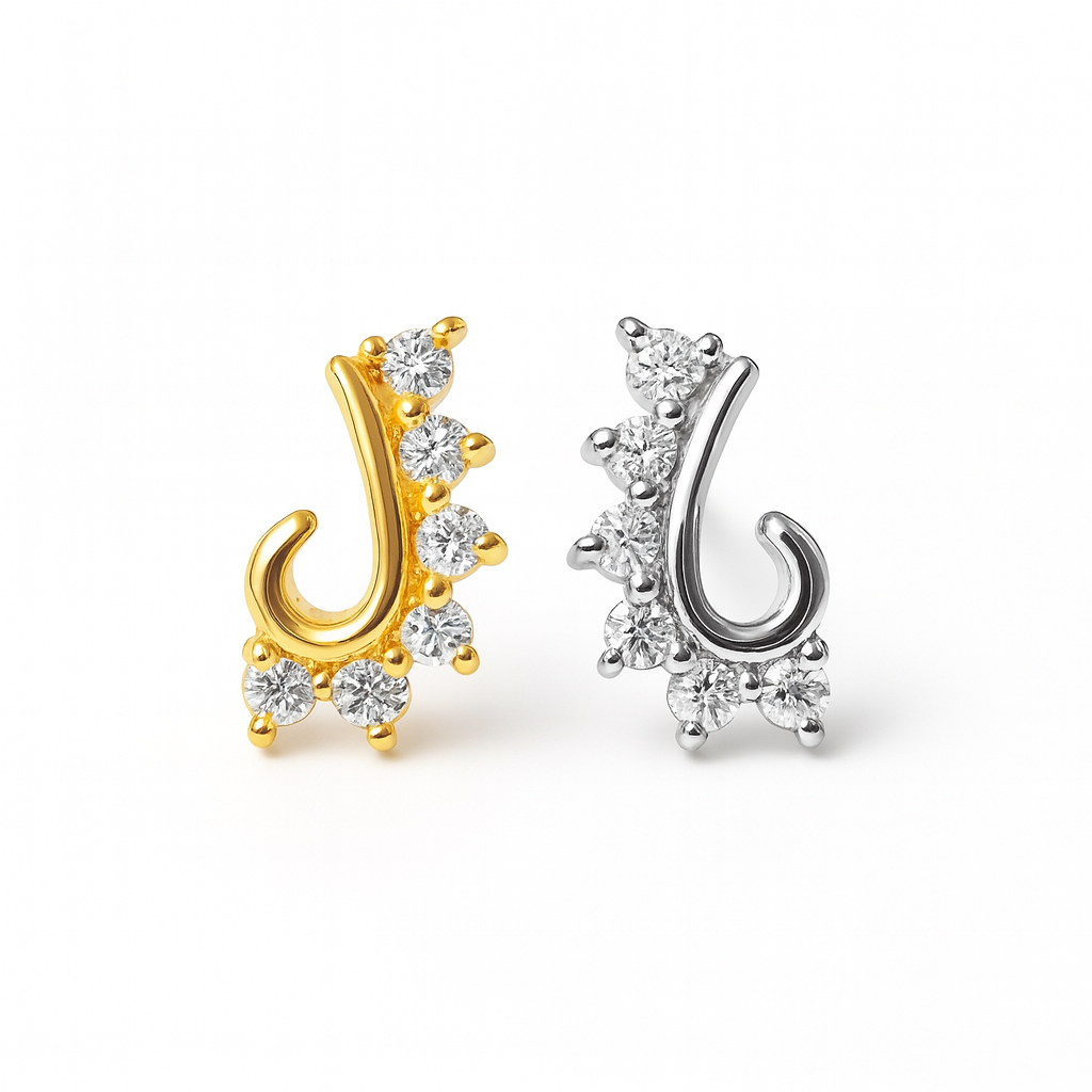 14kt Single Piece J Design 0.06ctw Diamond Stud Earrings in White/Yellow Gold