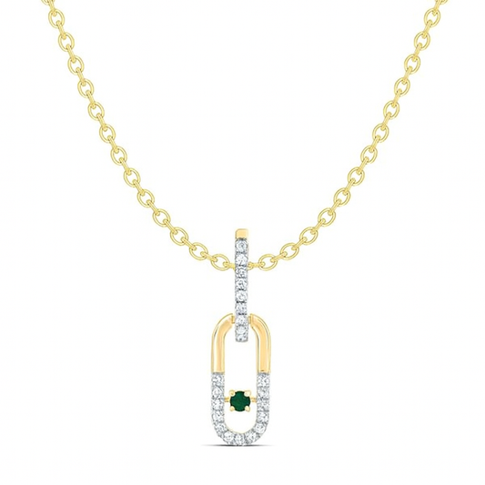 0.10ctw Diamond and 1.8MM Round Natural Emerald Paper Clip Necklace