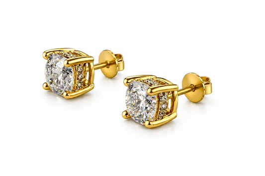 2.15 CTW Lab-Grown Diamond Hidden Halo Solitaire Stud Earrings-Yellow Gold