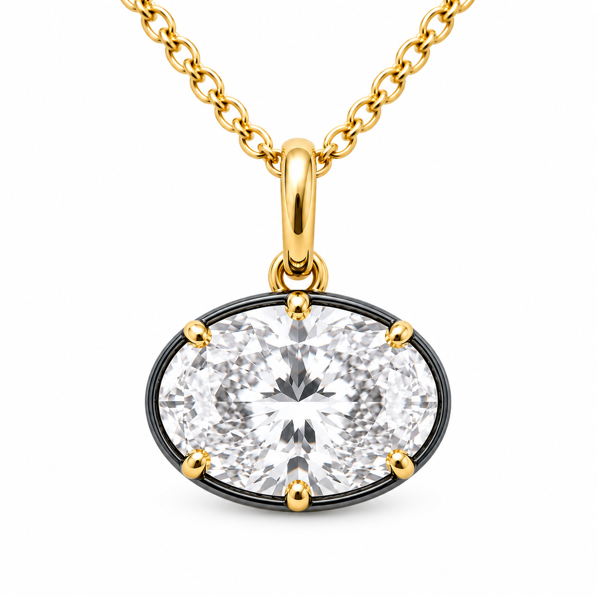 1.00 CT East-West Oval Lab Grown Diamond Two-Tone Black Rhodium Necklace– Gothic Luxury Solitaire | 14K Gold