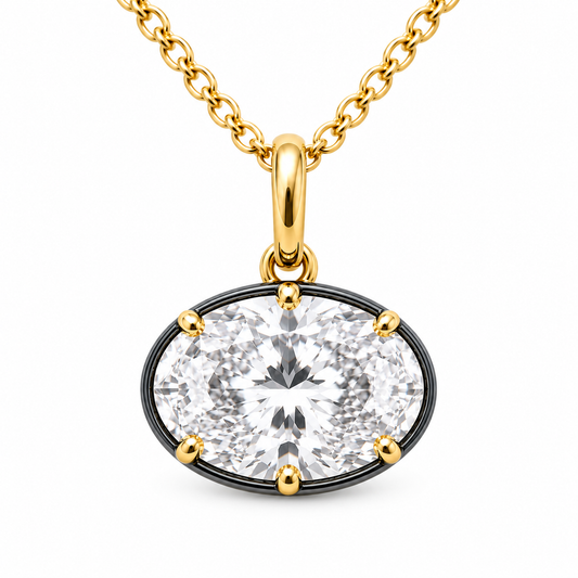 1.00 CT East-West Oval Lab Grown Diamond Two-Tone Black Rhodium Necklace– Gothic Luxury Solitaire | 14K Gold