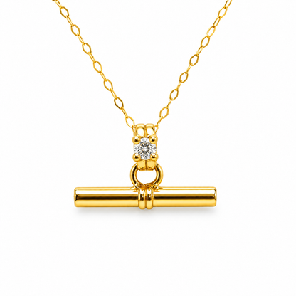 14KT Yellow Gold 20mm Bar Necklace with 0.10ctw Diamond – Celebrity Style Pendant | 18" Cable Chain
