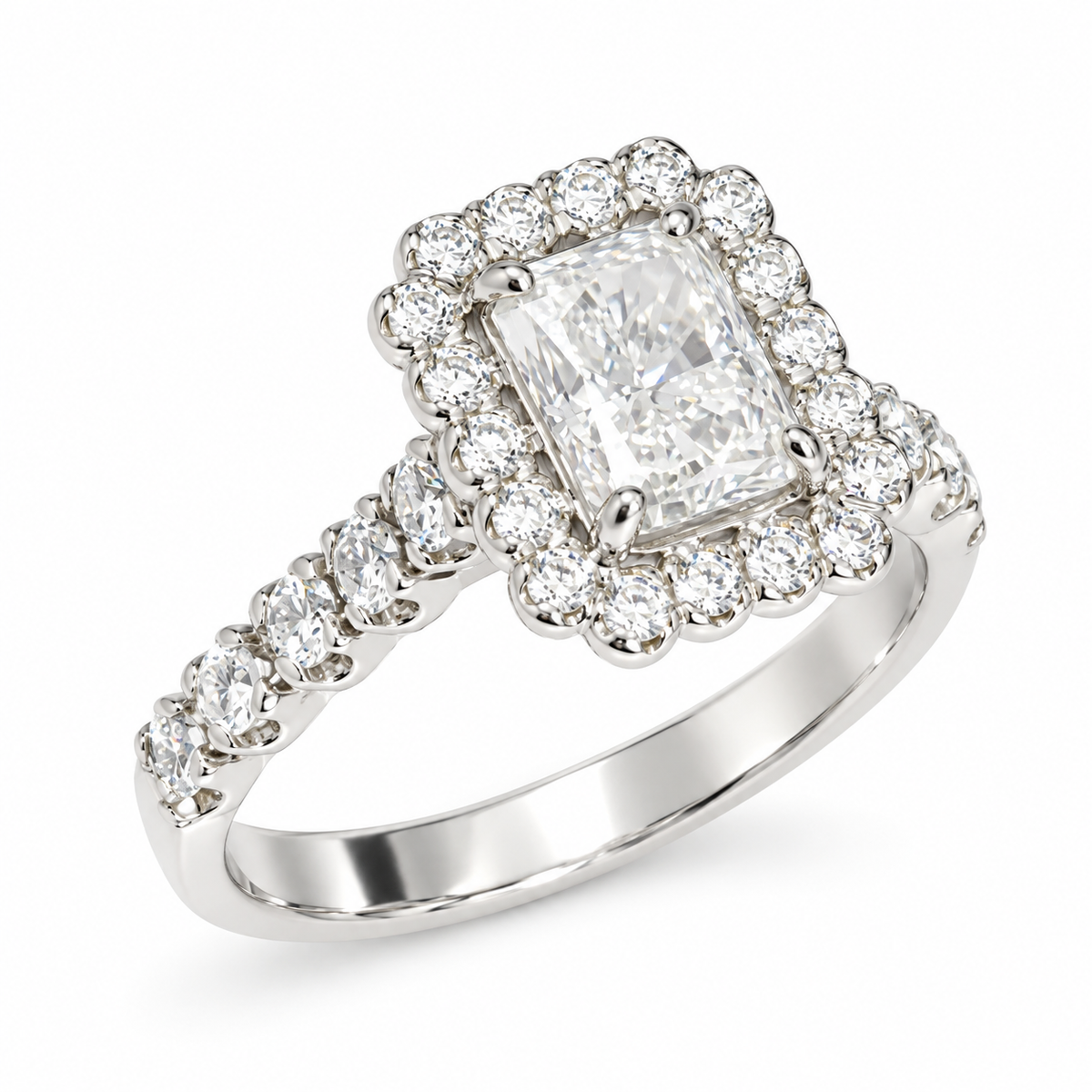 IGI Certified 1.63CT Lab Grown Diamond Radiant Cut Halo Engagement Ring | 14K White Gold | G VS1 |