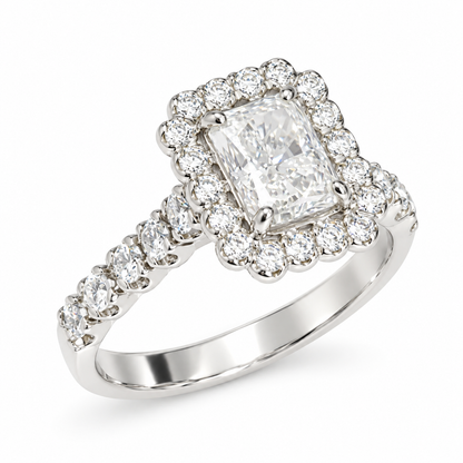 IGI Certified 1.63CT Lab Grown Diamond Radiant Cut Halo Engagement Ring | 14K White Gold | G VS1 |