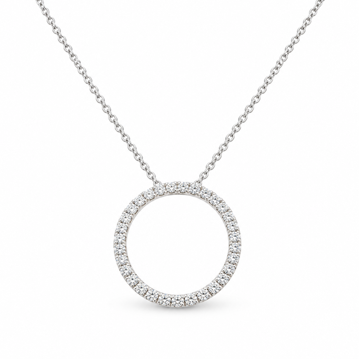 14K White Gold 0.50 CTW Natural Diamond Circle of Love Pendant Necklace